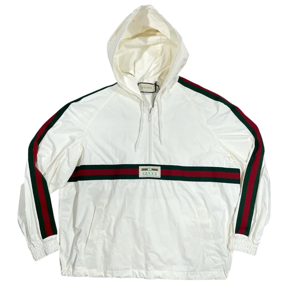 Gucci Men's GRG Stripe Vintage Smock Windbreaker in White size 48 / Large